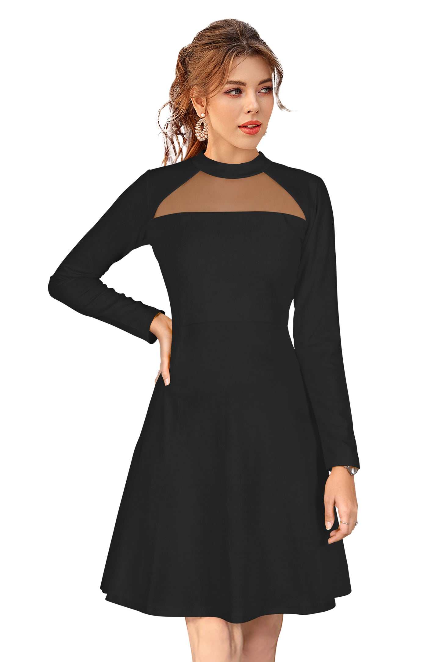 Black Solid Party Wear Bodycon Dress Designed with net
