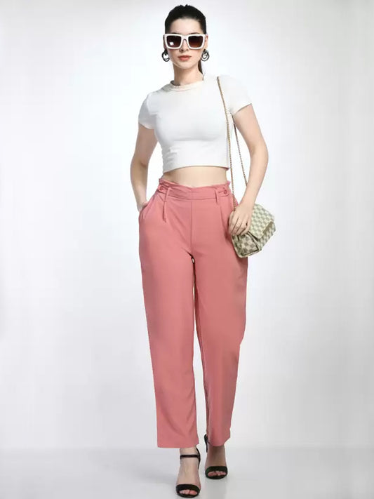 Women Regular Fit Pink Trousers