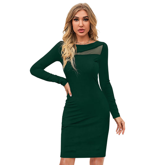 Green Solid Party Wear Bodycon Dress