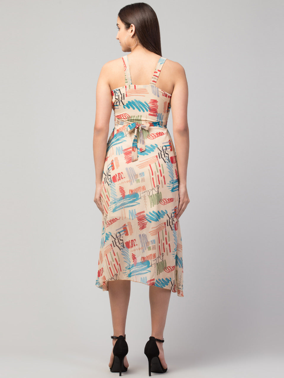 Women Printed Sleeveless Georgette Front Slit knee length Dress