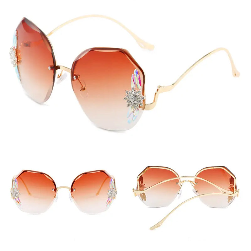 Trending Big Polygon Diamond Gradient Lens Women Rimless Fashion Sunglasses