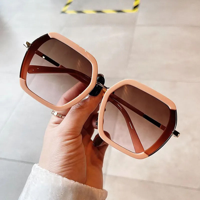 Trendy Street Fashion Pink Oversized Square Sunglasses for Women