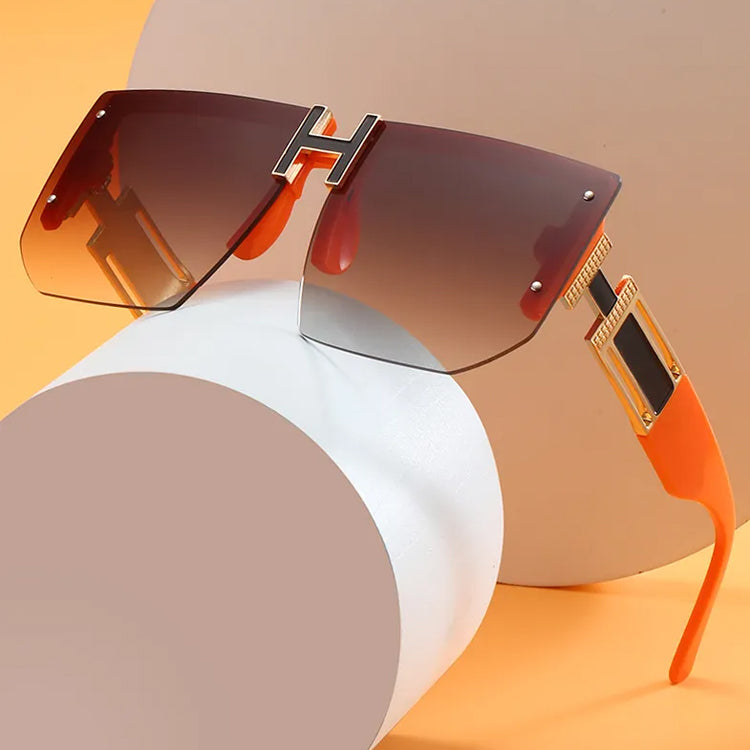 Stylish Retro Orange Women Sunglass Oversized Rock Style Flat Top Square Big Gradient Shades
