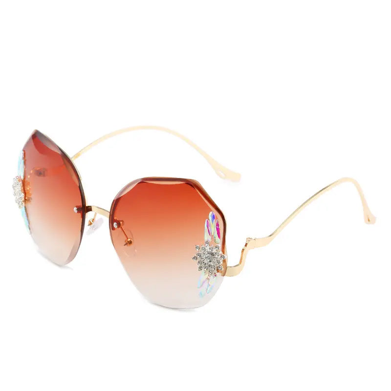Trending Big Polygon Diamond Gradient Lens Women Rimless Fashion Sunglasses