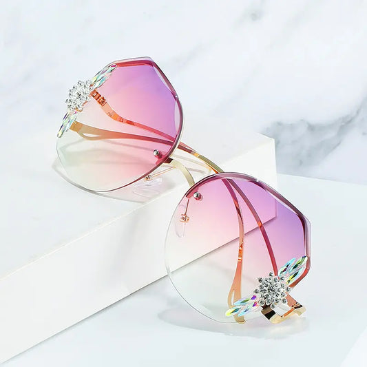 Trending Big Polygon Diamond Gradient Lens Women Rimless Purple pink Fashion Sunglasses