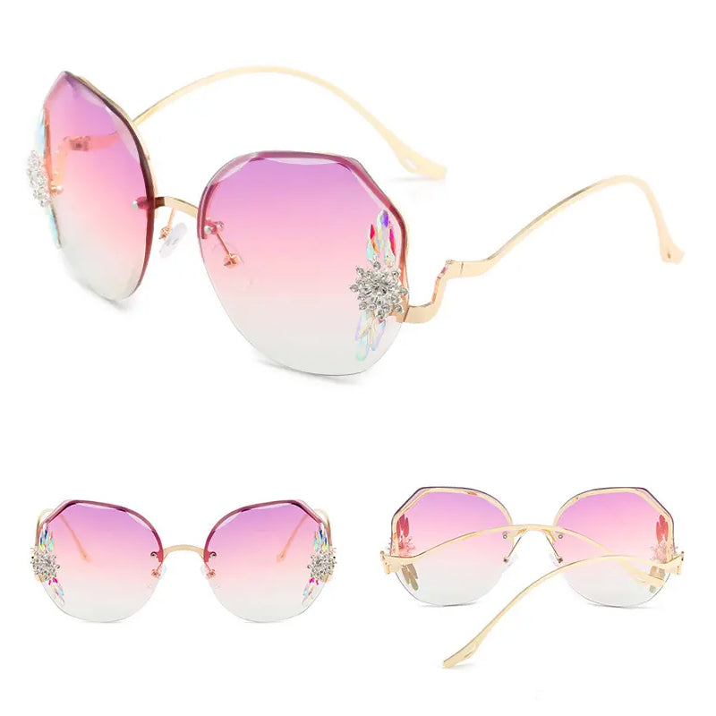 Trending Big Polygon Diamond Gradient Lens Women Rimless Purple pink Fashion Sunglasses