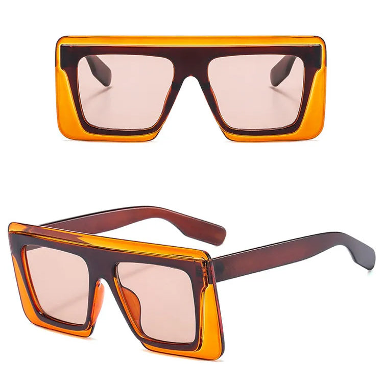 Unisex Big Frame Retro Square Brown Sunglasses Fashion Shades Vintage Glasses